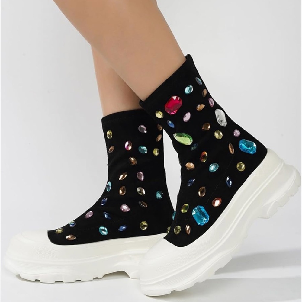 •CAPE ROBBIN• “Suzie” Chunky Sole Rhinestone Gem Sock Booties // NIB